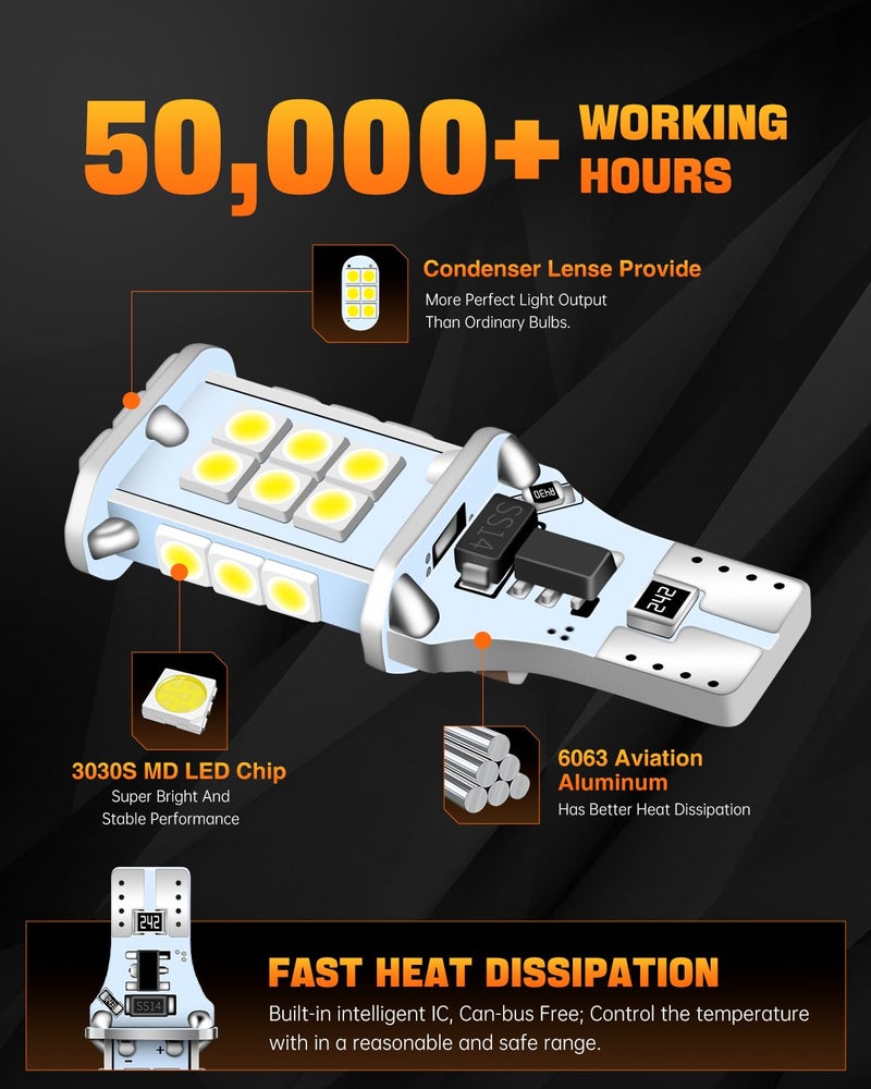 LUYED 921 912 LED Bulb Xenon White for Backup Reverse Lights 3100 Lumens 300% Brightness T15 906 W16W LED Bulbs Non-polarity Canbus Error Free,Pack of 2 - Image 5